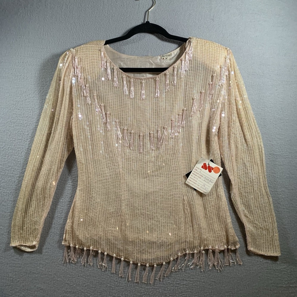 100% Silk Embellished Top • J.K. Laing • Black Size M.
